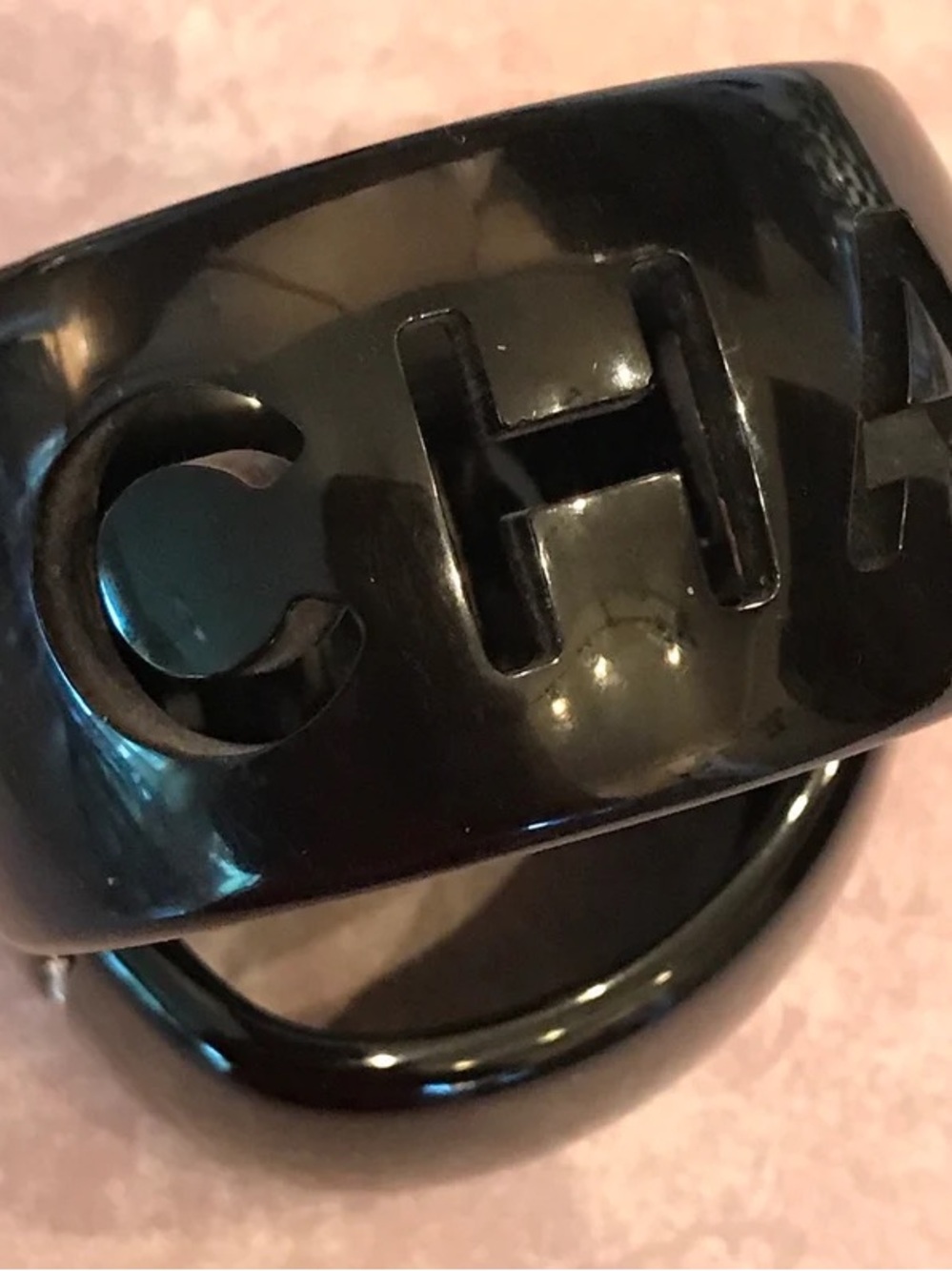 Chanel Glossy Black Logo cut out Bangle Bracelet